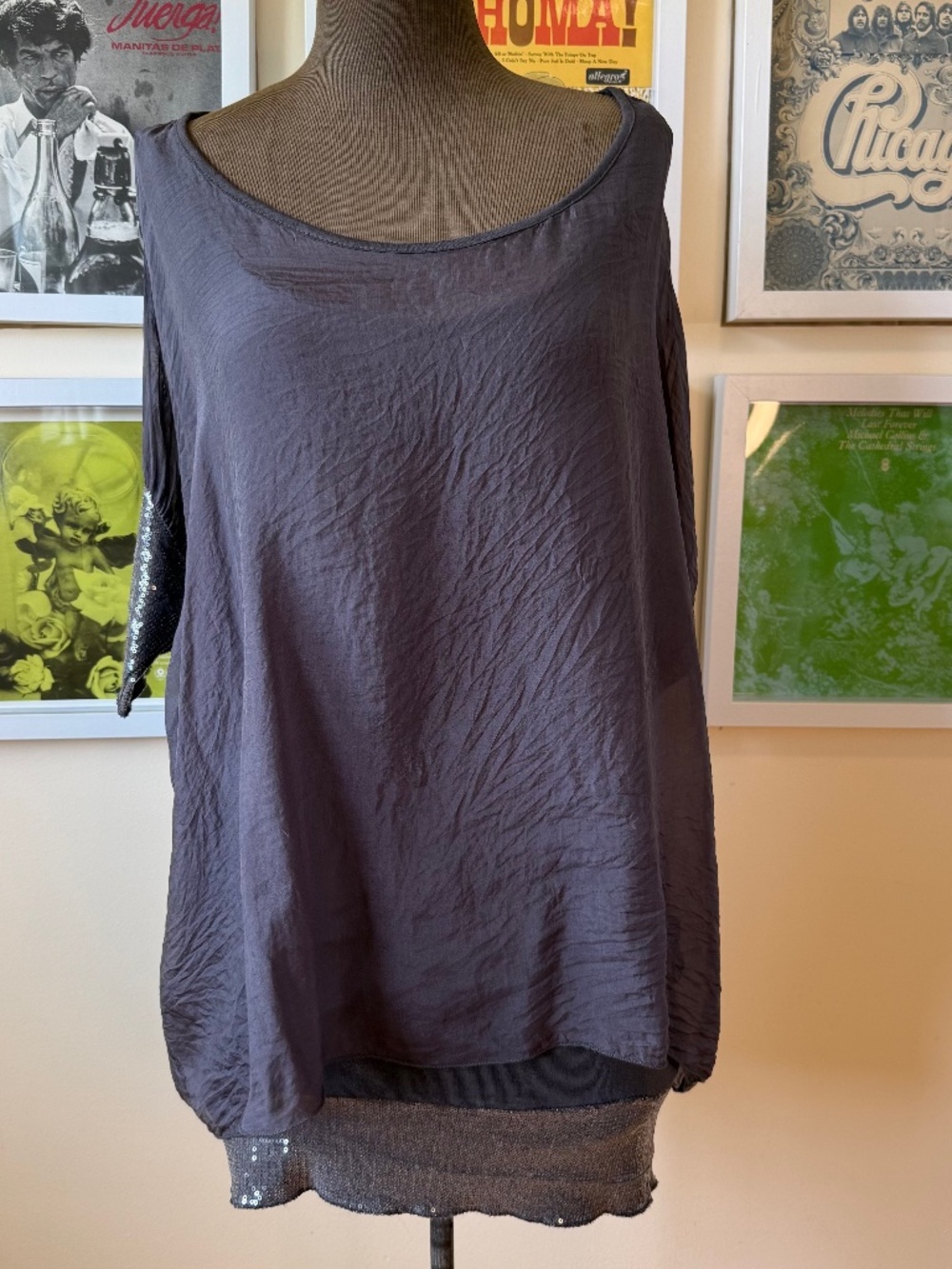 Y2K Charcoal Sheer Layered SequinMini Dress | Fairy Grunge Boho Glam Overlay